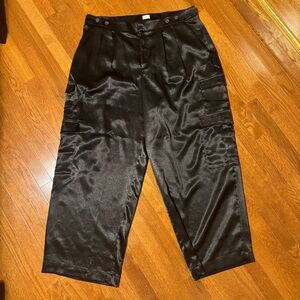 Women’s Wide Leg Black Satin Cargo Pants